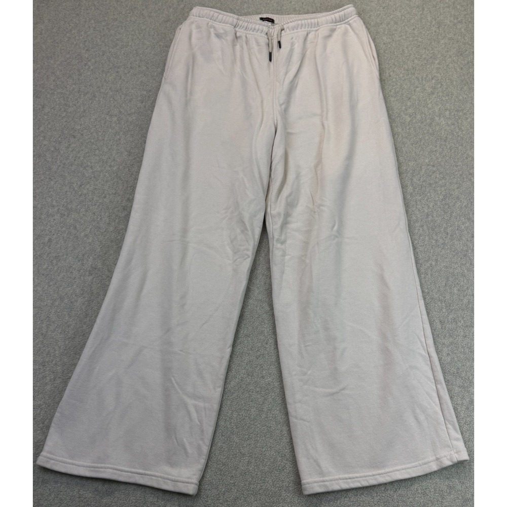 Angel Cult Womens Wide Leg Sweatpants Ivory Elastic Waist Drawstring Fleece XL